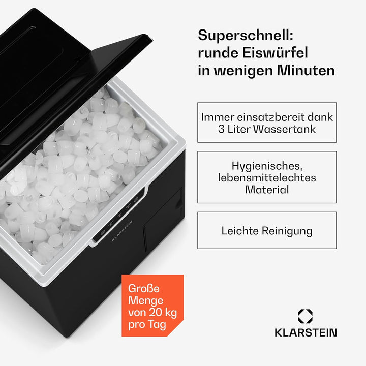 Klarstein Icefestival Bullet Eiswürfelmaschine – 20 kg/24 h, 400 W, 3-Liter-Tank, Eiswürfel & Gerieb