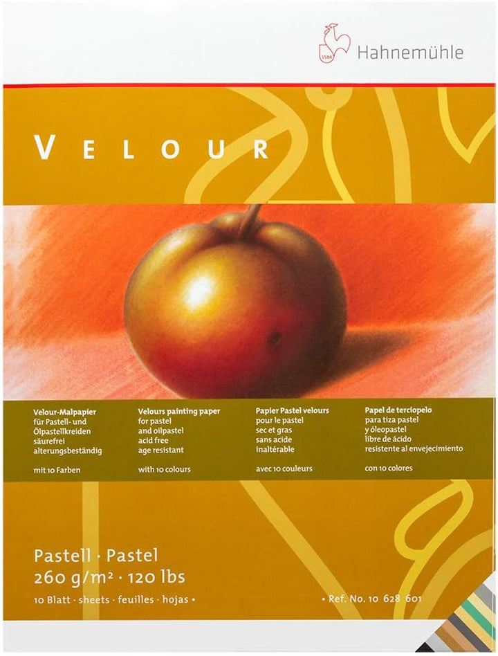 Hahnemühle Pastellpapier Velour, 36 x 48cm, 10 Farben, samt, 260g/m², 10 Blatt Velour 36x48, Velour