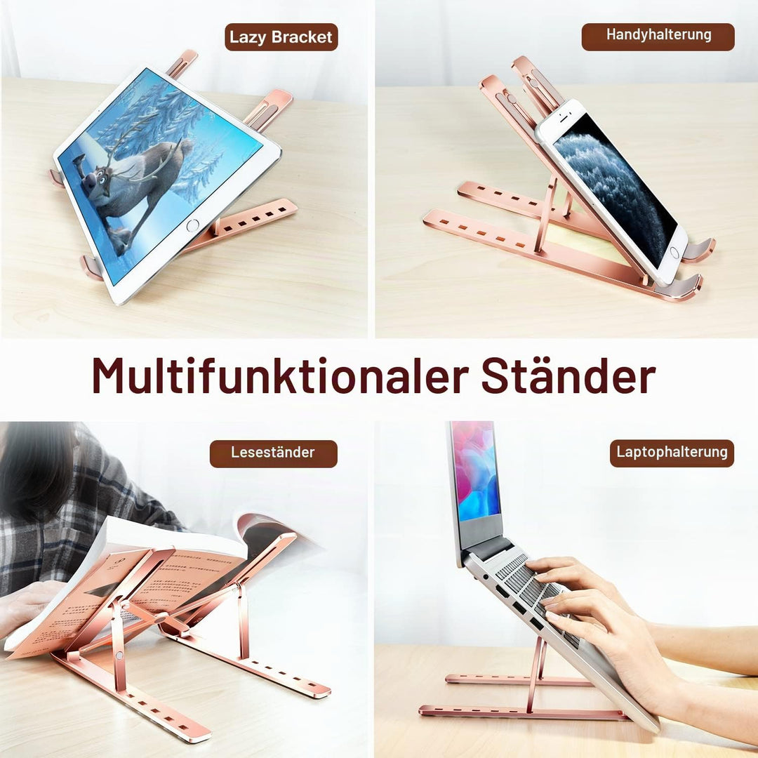 ivoler Laptop Ständer, 6-Stufe Höhenverstellbar Laptop Stand, Faltbarer Aluminium-Riser, Tragbar Bel