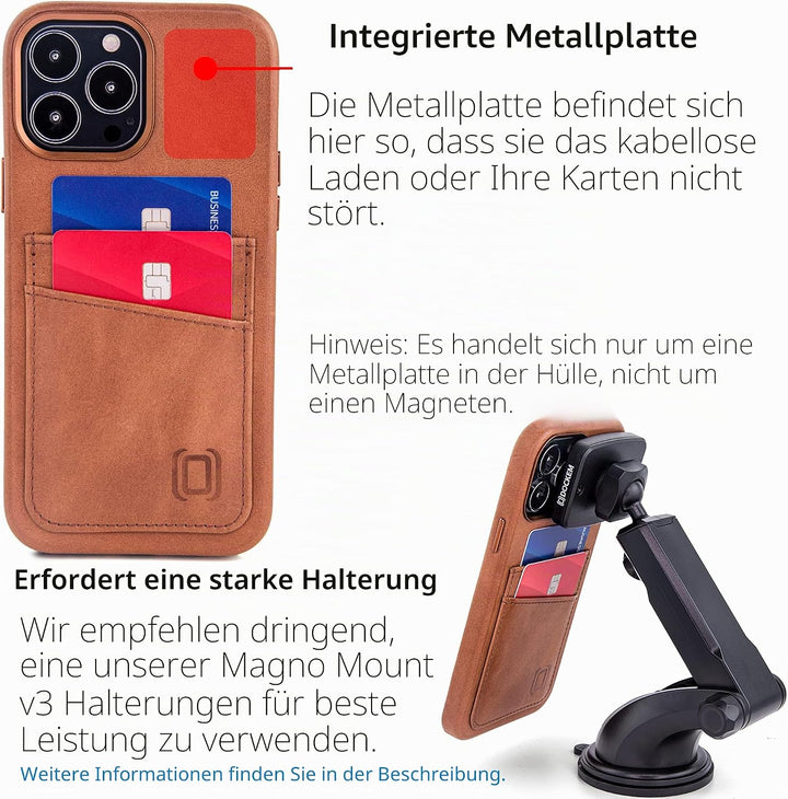 Dockem Echtleder Hülle für iPhone 13 Pro Max mit Kartenfachen und Integrierter Metallplatte zur Magn