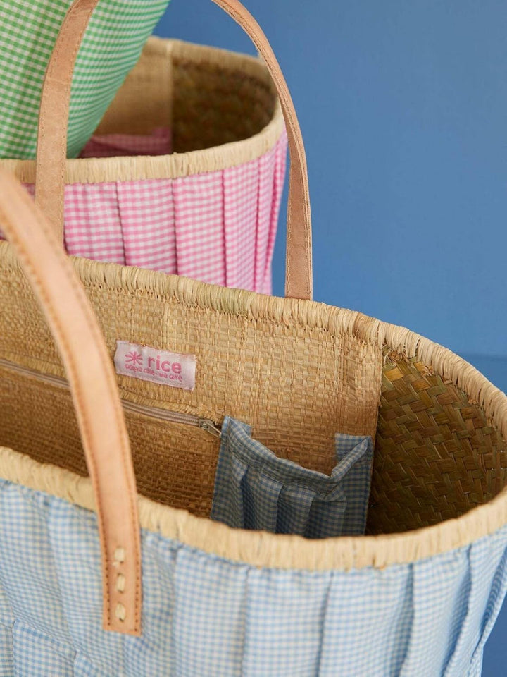 Rice Raffia Einkaufstasche Türkis Medium Strandtasche Handtasche Shopper Einkaufsbeutel Henkeltasche
