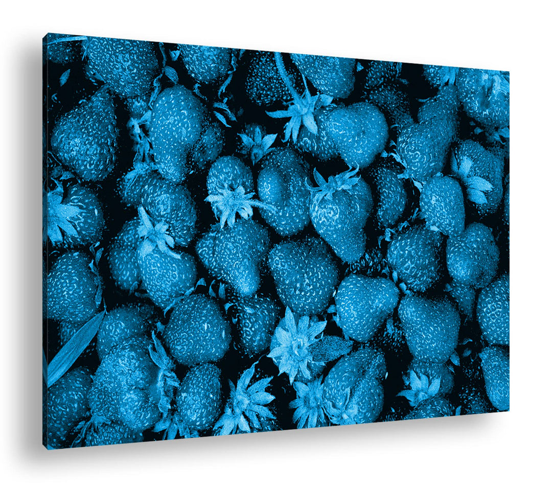 deyoli viele Leckere Erdbeeren Format 80x60 Effekt: Monocrome Blau als Leinwandbild, Motiv fertig ge