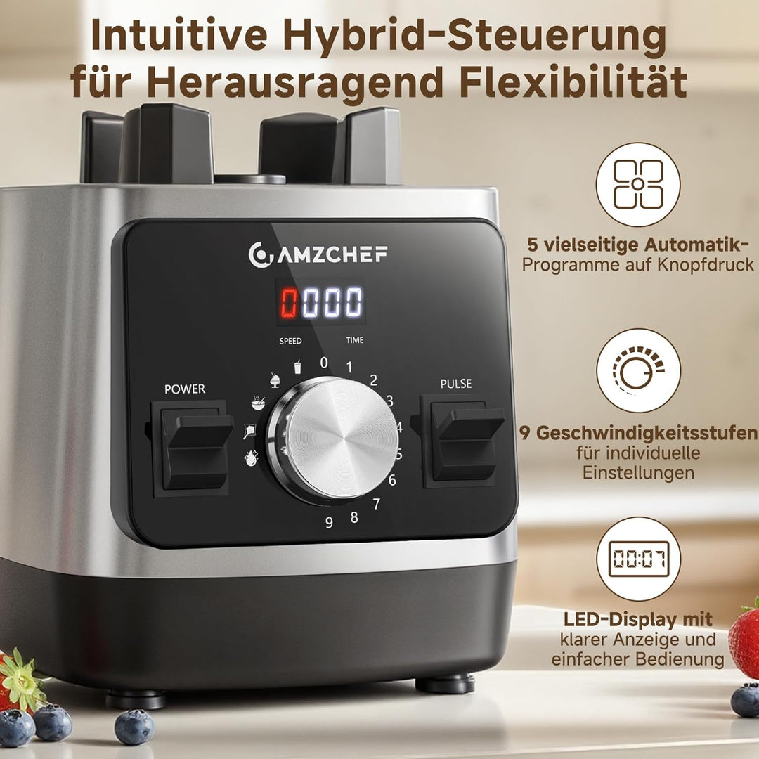 AMZCHEF Smoothie Maker 1800W Standmixer Blender, Hochleistungsmixer mit 2L Tritan-Behälter (BPA-frei