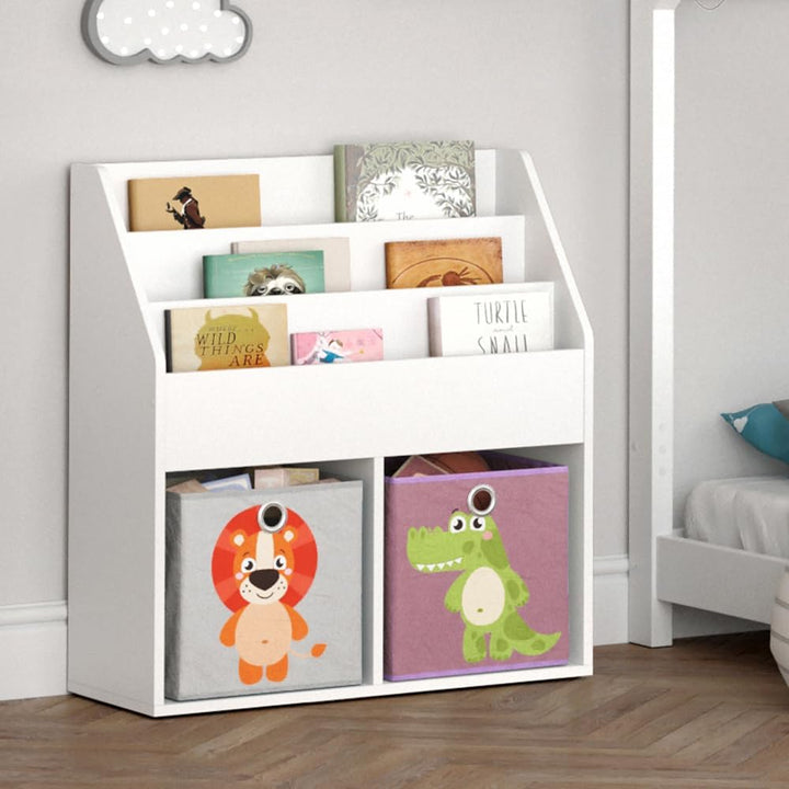 Vicco Kinderregal Luigi, Weiss, 72 x 79 cm mit 2 Faltboxen Opt.3 Weiss 72x79 mit Faltboxen Löwe/Krok