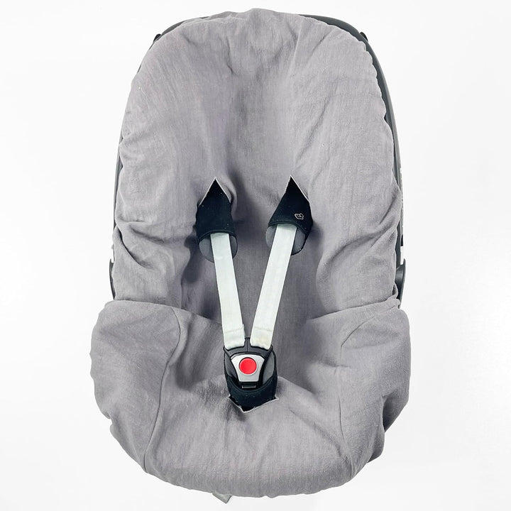 100% LEINEN Bezug für Babyschale Leinenbezug Schonbezug Babyschalenbezug Sommerbezug GRAU LEINEN gra