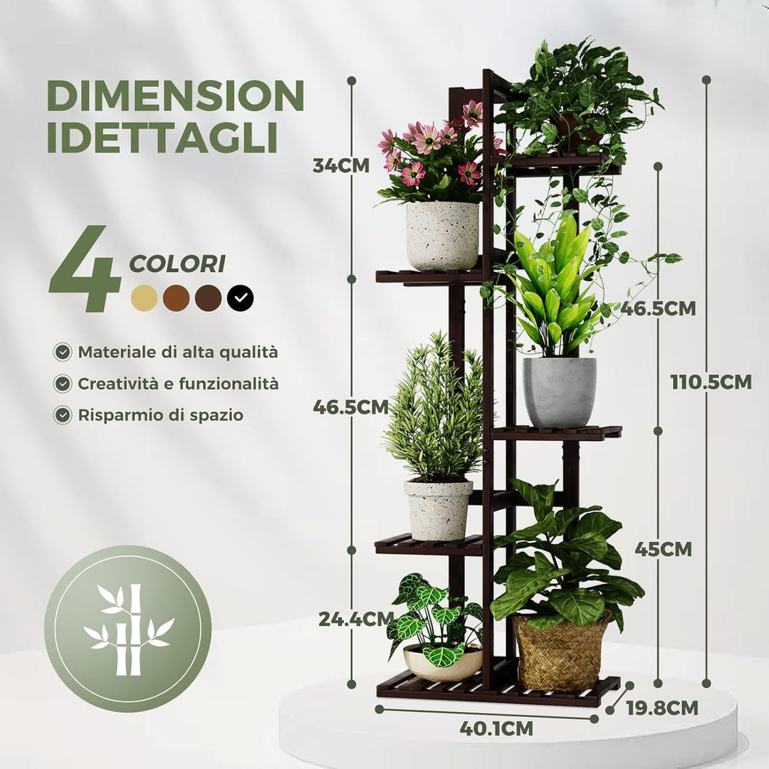 Bamworld Pflanzenständer Blumenständer Bambus Pflanzenregal Indoor Blumenregal Kleines Metall Blumen