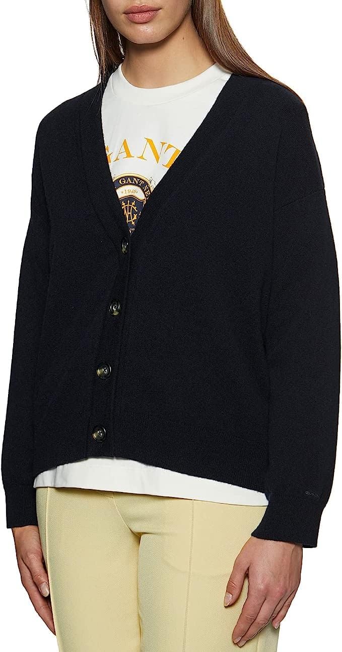 GANT Damen Superfine Lambswool Cardigan Strickjacke L Evening Blue, L Evening Blue