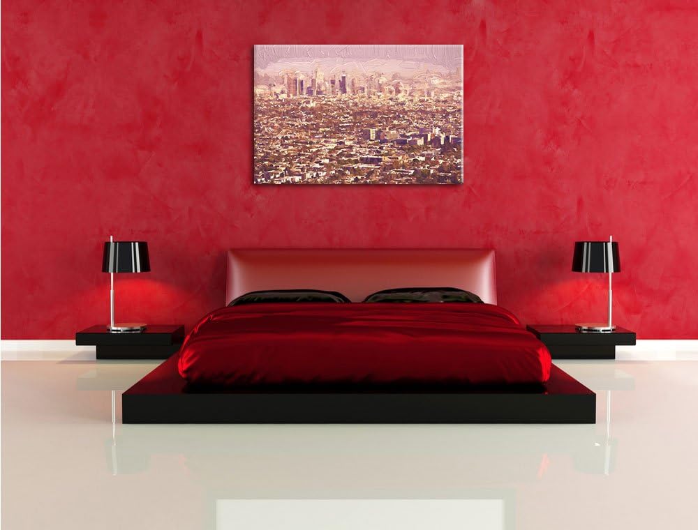 Pixxprint Los Angeles City - Traffic Buildings Pinsel Effekt, Format: 100x70 auf Leinwand, XXL riesi