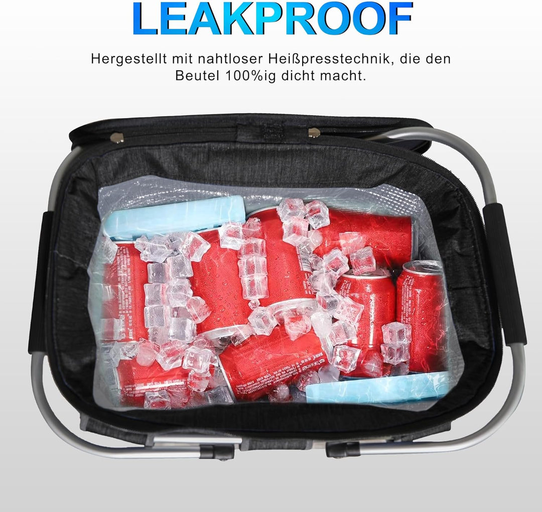 Kühltasche Einkaufskorb Grosser isolierter Kühlkorb Lunchtasche Bürowärmer Seitenstütze 2 Griffe Auf