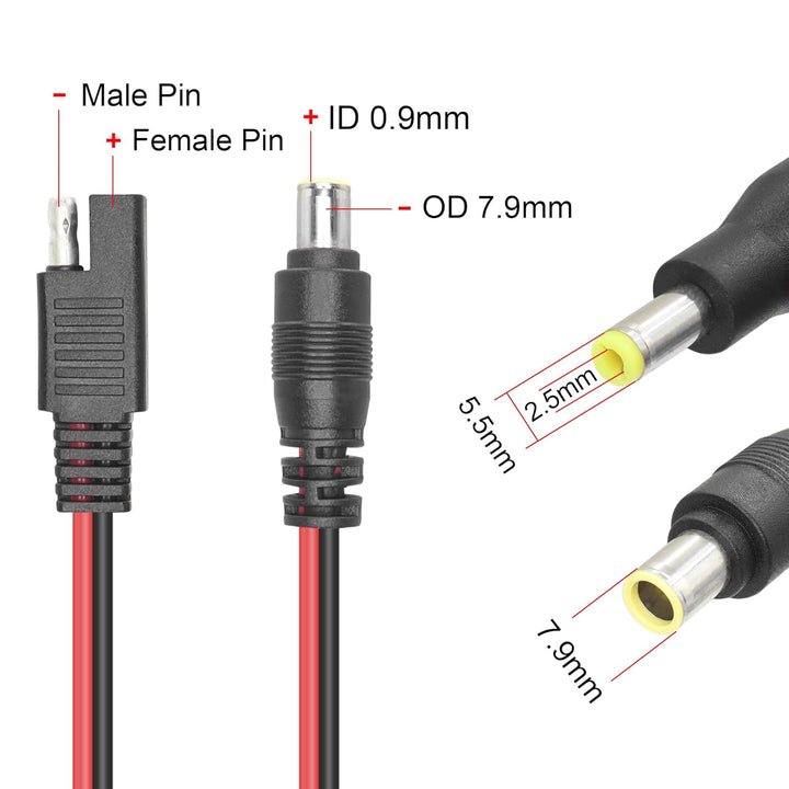 RIIEYOCA DC 8 mm Stecker auf SAE Stecker Adapter 14 AWG Kabel, mit SAE Polaritätsumkehrung und DC 5,