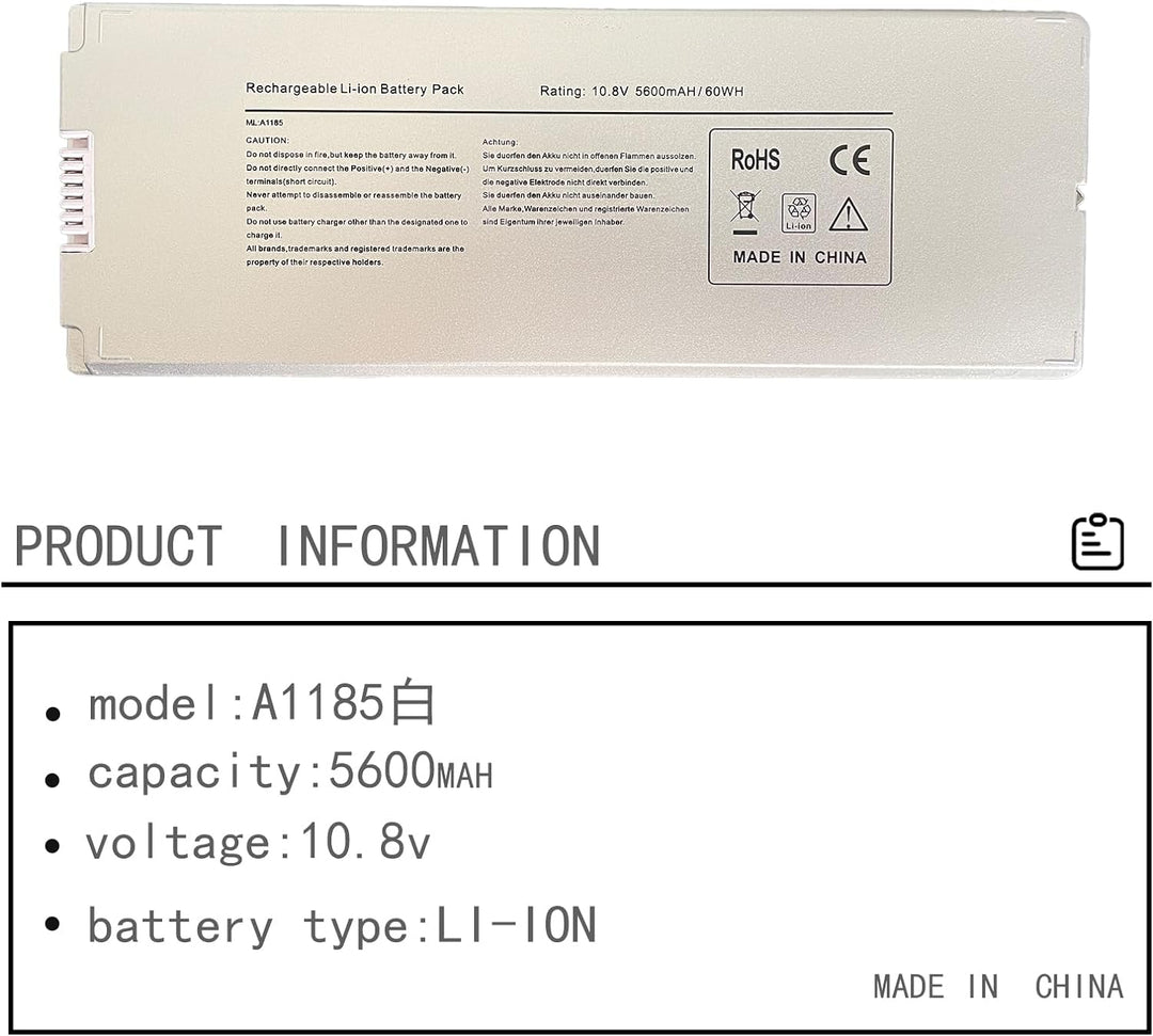A1181 Laptop Batterie Ersatz für Apple 13" MacBook A1185 (Mid/Late 2006, Mid/Late 2007, Early/Late 2