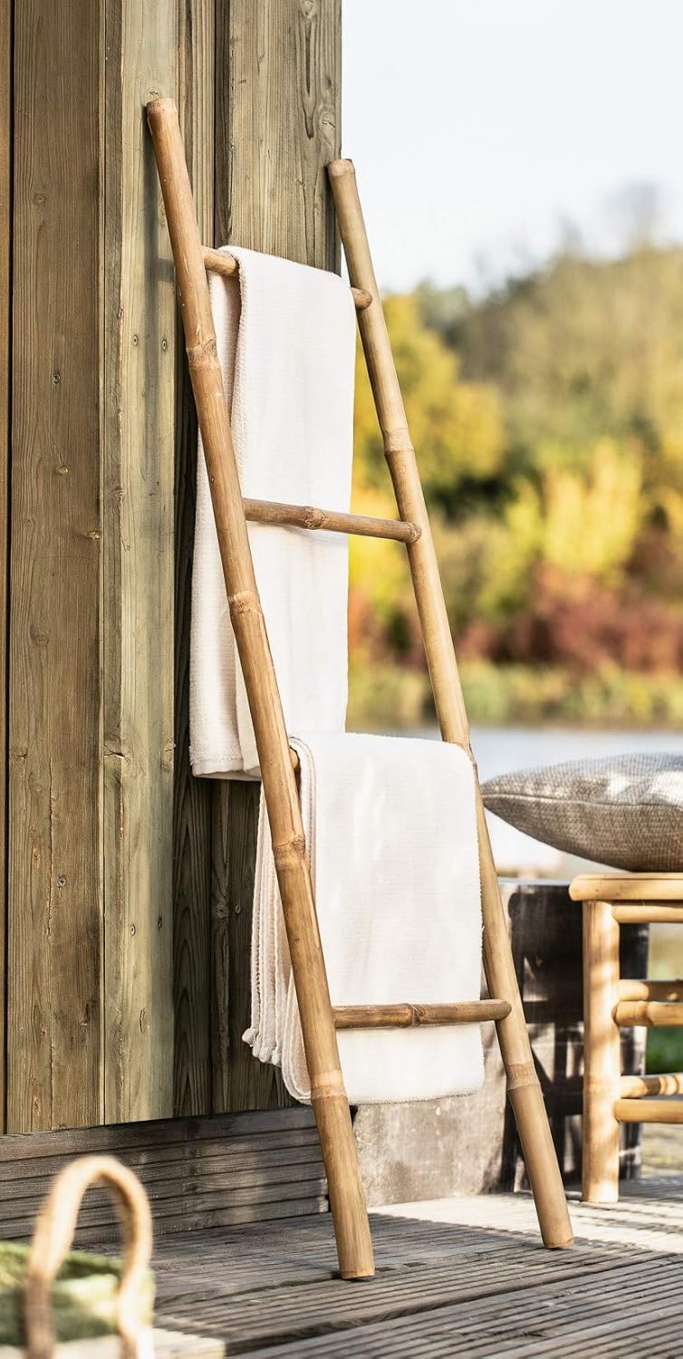 Dekoleidenschaft Handtuchleiter aus Bambus, 115 cm hoch, 4 Sprossen, Handtuchständer, Kleiderständer