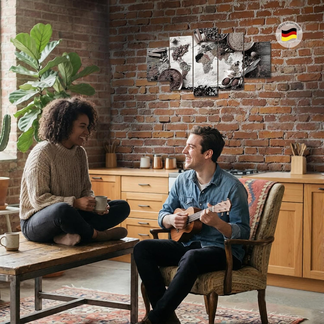 Runa Art Wandbilder Küche Gewürze 5 Teilig Bild auf Vlies Leinwand Deko Esszimmer Küchenbilder Küche