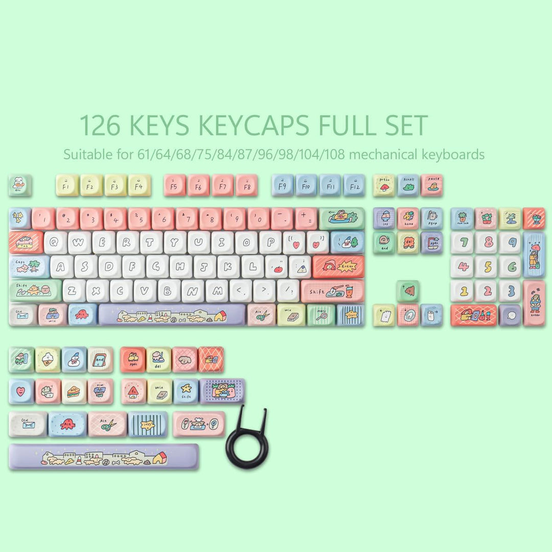 Tsungup PBT Keycaps, Custom Cute Keycaps 126 Tasten MOA Profil Dye-Sublimation Keycap Set Kompatibel