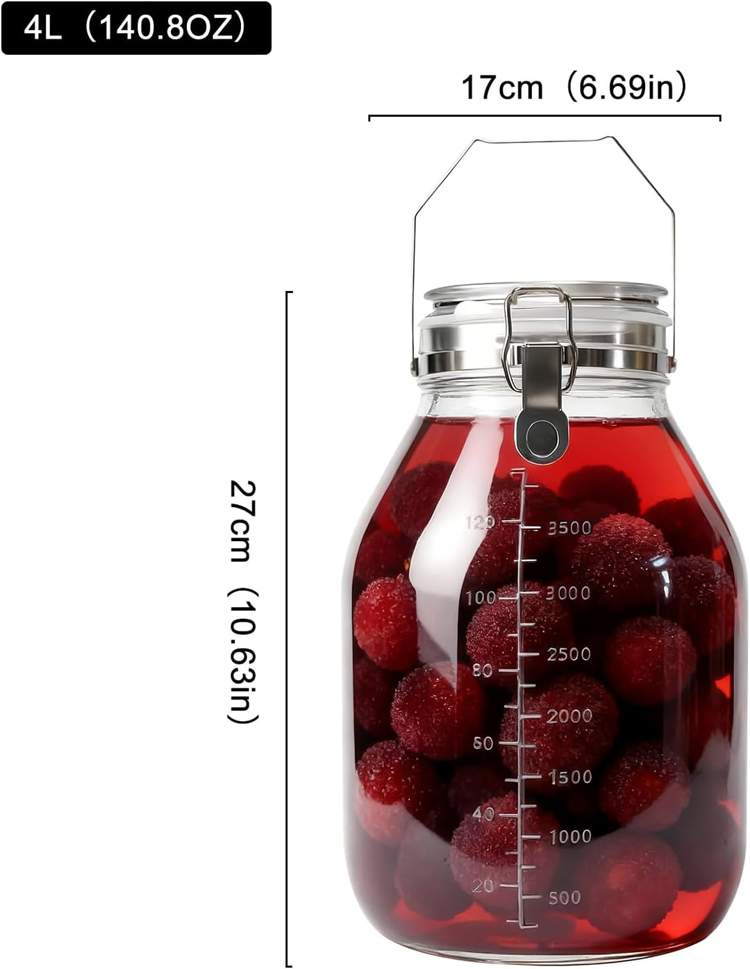 4L Glasverschlossenes Glas – Aufbewahrungsbehälter mit Schnappverschluss – Fermentiergläser – Fermen