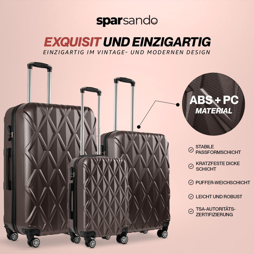 2er Hartschalen-Kofferset Braun (M+L) | Premium-Qualität ABS-Gepäcktrolley & Design-Muster | Origina
