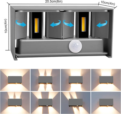 Kingwen 20W LED Aussenlampe mit Bewegungsmelder Grau Wandleuchte mit Bewegungsmelder Innen/Aussen 30