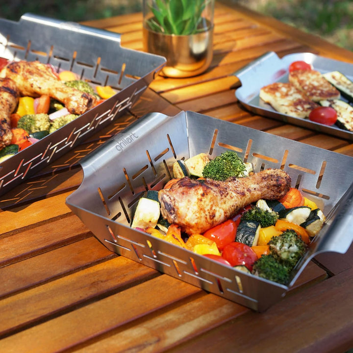 grillart® Premium Grillkorb und Grillschale Edelstahl (im Set), als Fisch-Grill und Grillschale verw