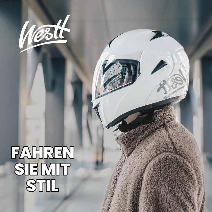 Westt Motorradhelm Herren Damen Integralhelm Klapphelm Flip-up Motorrad Jethelm Chopper Mofa Moped R