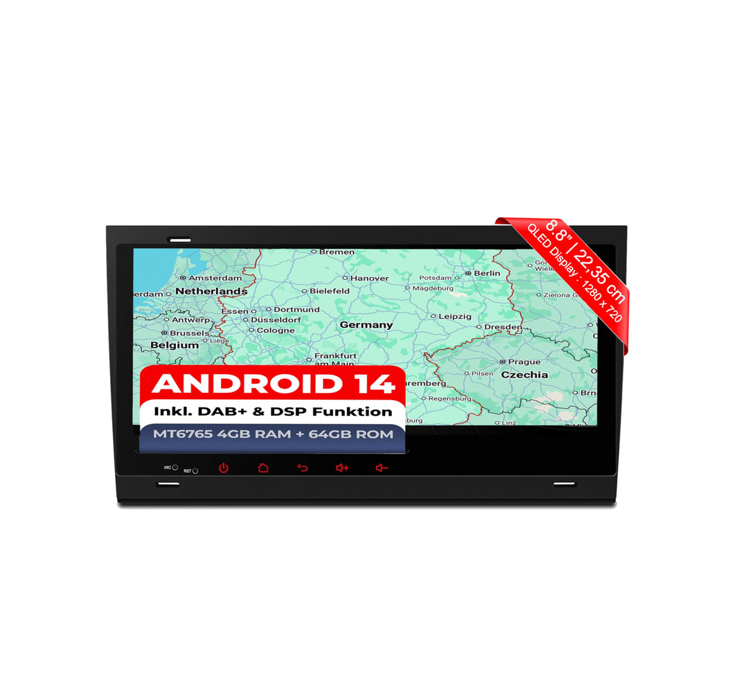 M.I.C. AA48-L2 Android 14 Autoradio mit Navigation: MediaTek MT6765V, 4GB+64GB, 8.8 Zoll QLED Displa