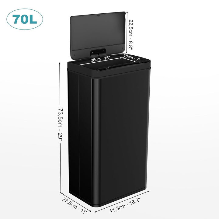 Ribelli Edelstahl Mülleimer 70 Liter - Abfalleimer mit Sensor - Automatisches Öffnen und Schliessen