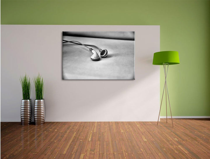 Monocrome, Kopfhörer, Format: 100x70 auf Leinwand, XXL riesige Bilder fertig gerahmt mit Keilrahmen,