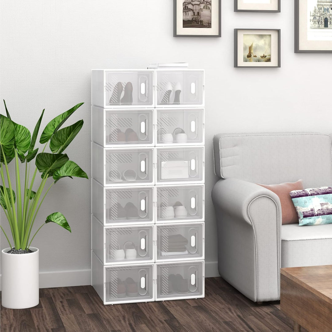 WOLTU Schuhregal mit 12 stapelbaren Schuhboxen Schuhschrank Regalsystem mit Magnetverschluss Steckre