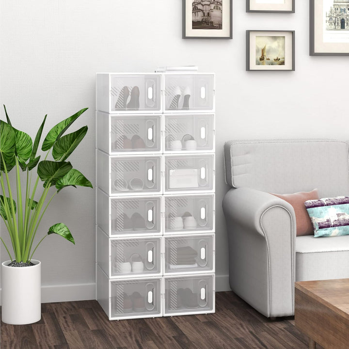 WOLTU Schuhregal mit 12 stapelbaren Schuhboxen Schuhschrank Regalsystem mit Magnetverschluss Steckre