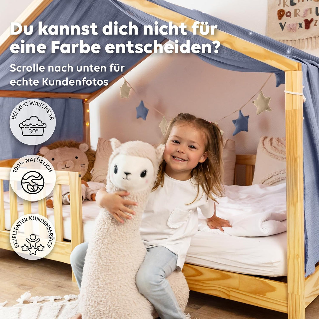 Hausbett Himmel [in 12 Farben] Betthimmel Hausbett aus 100% Baumwolle Musselin - Stoffhimmel für Hau