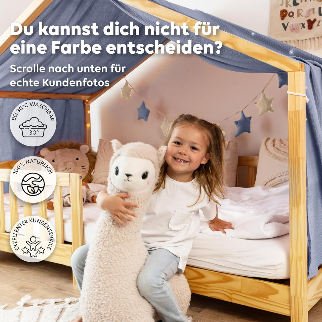 Hausbett Himmel [in 12 Farben] Betthimmel Hausbett aus 100% Baumwolle Musselin - Stoffhimmel für Hau