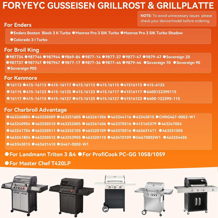 43 x 63 cm Gusseisen Grillrost für Enders Boston 3, Enders Monroe Pro 3, Landmann Triton 3 &amp; 4, Char