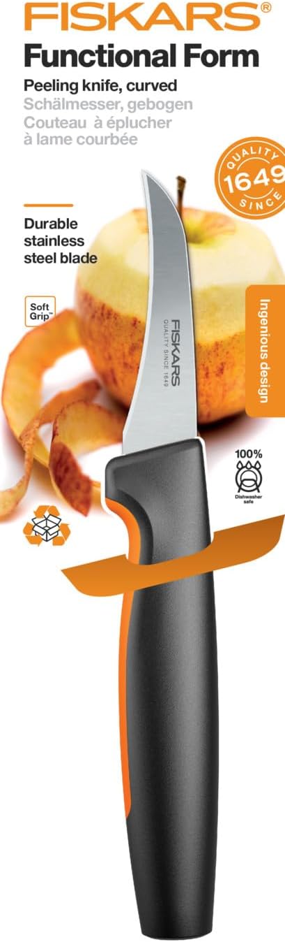 Fiskars Schälmesser, Functional Form, Gebogene Klinge, Gesamtlänge: 19 cm, Japanischer Edelstahl/Kun