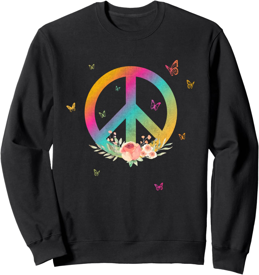 Make Peace Not War - Peace Logo mit Rose und Schmetterlingen Sweatshirt
