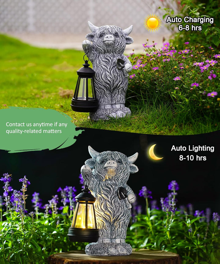 Hochlandrind Figur mit Solarlampen Gartendeko - Lustig Highland Cow Gartenfigur mit Solarlampen Scha