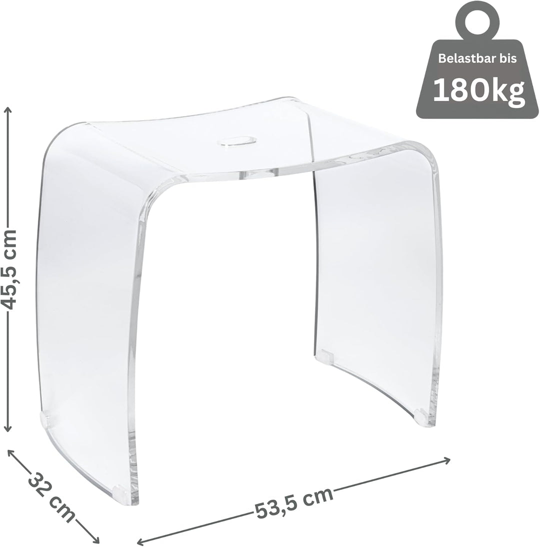 Badhocker Meran XL – transparenter Acrylhocker mit extra grosser Sitzfläche – moderner Duschhocker m