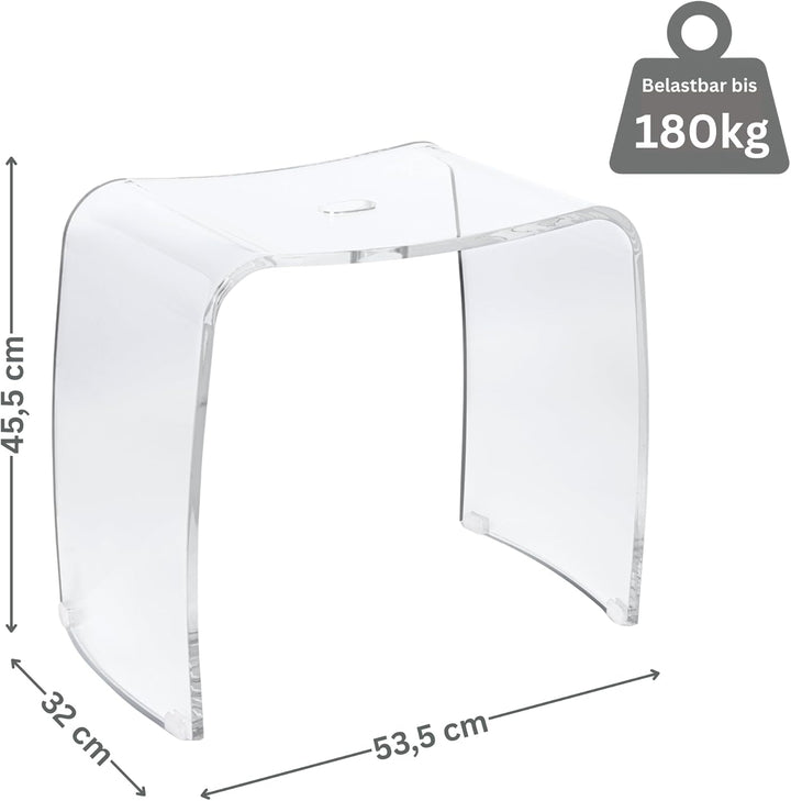Badhocker Meran XL – transparenter Acrylhocker mit extra grosser Sitzfläche – moderner Duschhocker m
