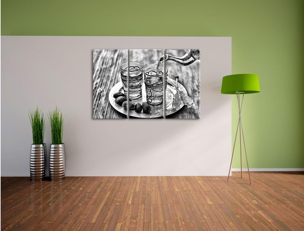 Pixxprint Arabischer Tee als Leinwandbild | Grösse: 3 Teilig (120x80) | Wandbild| Kunstdruck | ferti
