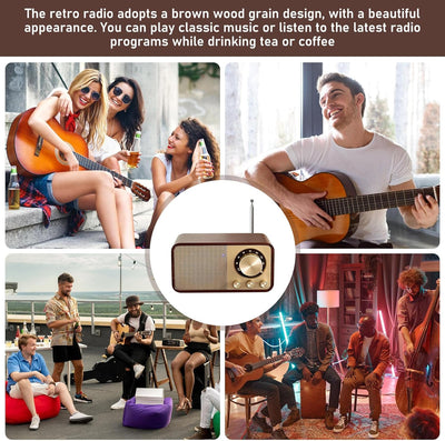 Retro Radio, Nostalgie Radio, Radio mit Bluetooth, Bluetooth Radio, 5W Lautsprecher, mit 1800mAh Akk