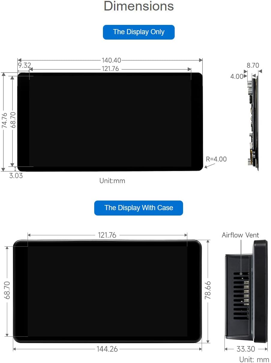 Waveshare 5.5inch 2K Capacitive Touch LCD Display Compatible with Raspberry Pi 4B/3B+/Pi 3B/Zero 2w/