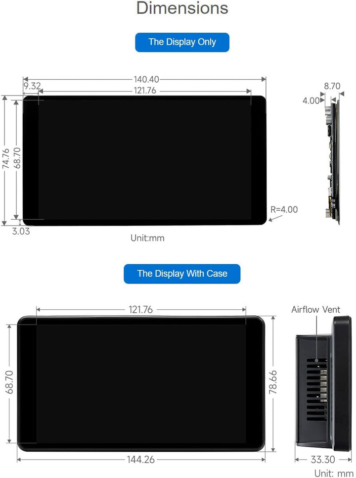 Waveshare 5.5inch 2K Capacitive Touch LCD Display Compatible with Raspberry Pi 4B/3B+/Pi 3B/Zero 2w/