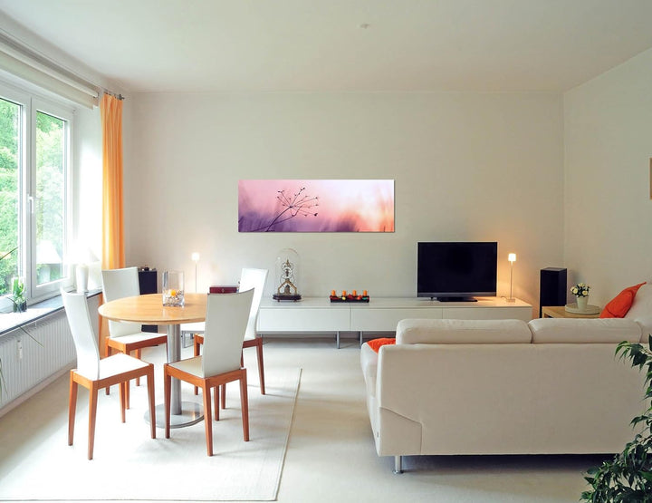 Paul Sinus Art Panoramabild auf Leinwand und Keilrahmen 150x50cm Wiese Sonnenaufgang abstrakt Vintag