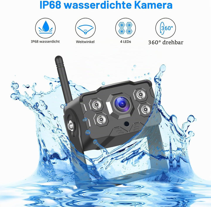 Hikity Stabile Digital Wireless Rückfahrkamera Funk Set mit 7 Zoll IPS Monitor AHD 1080P Rückfahrkam
