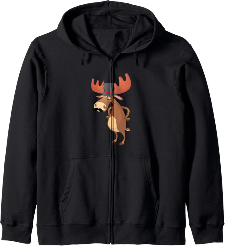 Lustiger Elch mit Hut & Schnurrbart Geschenk Kapuzenjacke
