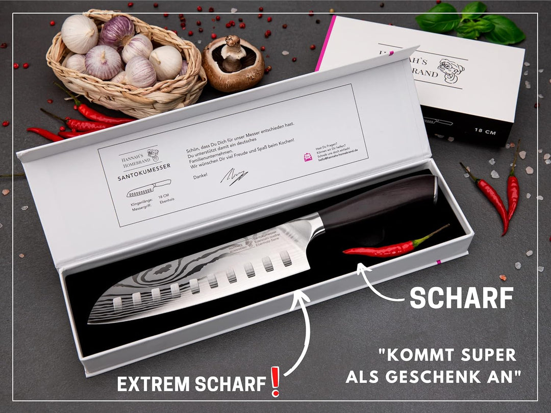 Hannah's Homebrand Santoku Messer & Sushi Messer - verblüffend scharfes Küchenmesser 18 cm Klinge -