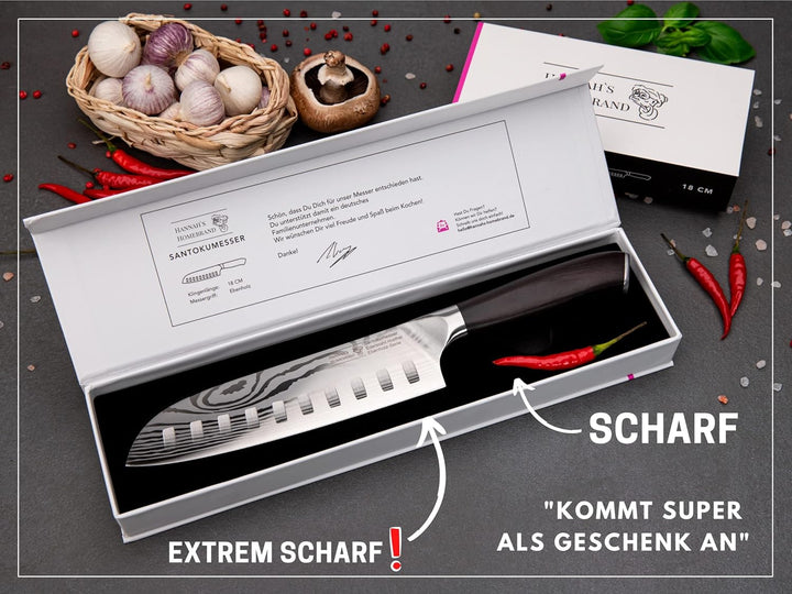 Hannah's Homebrand Santoku Messer & Sushi Messer - verblüffend scharfes Küchenmesser 18 cm Klinge -