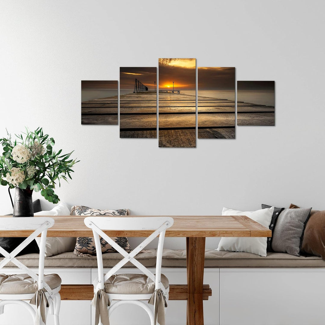 Runa Art Wandbilder Sonnenuntergang 5 Teilig Bild auf Vlies Leinwand Deko Schlafzimmer Wohnzimmer Me