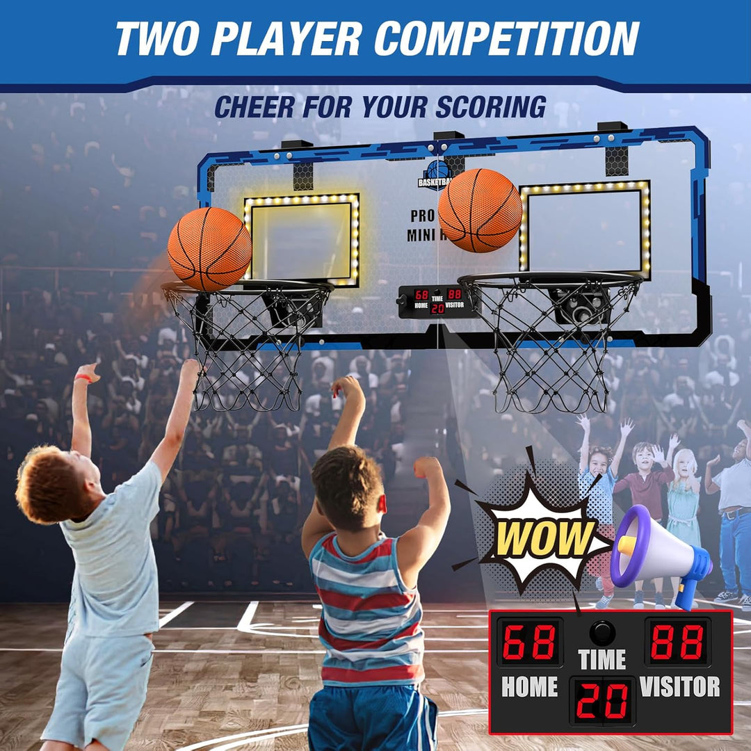 HYES 2-Spieler Basketballkorb für Kinder mit LED-Licht, Basketballkorb für Kids mit 4 Ball Pumpe Ind