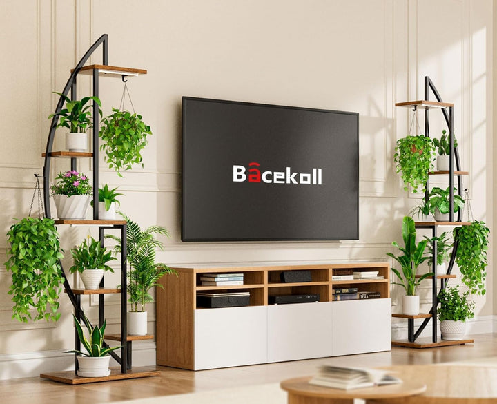 BACEKOLL 6 Ebenen Blumenständer mit Wachstumslichtern - Metall Holz Pflanzenregal - 160CM Innen Blum
