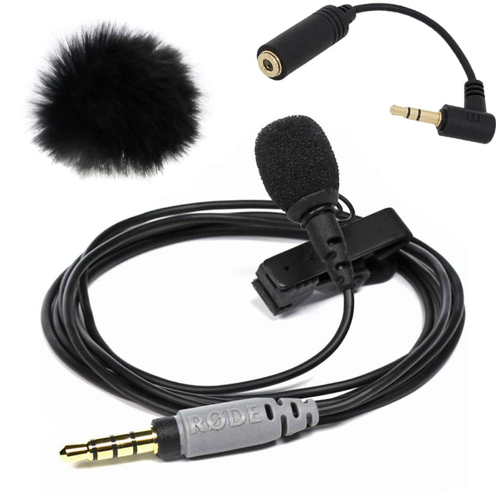 keepdrum RØDE SmartLav+ Lavalier-Mikrofon für Smartphone WS05BK Fell-Windschutz + ADP03 Kabel 3,5mm