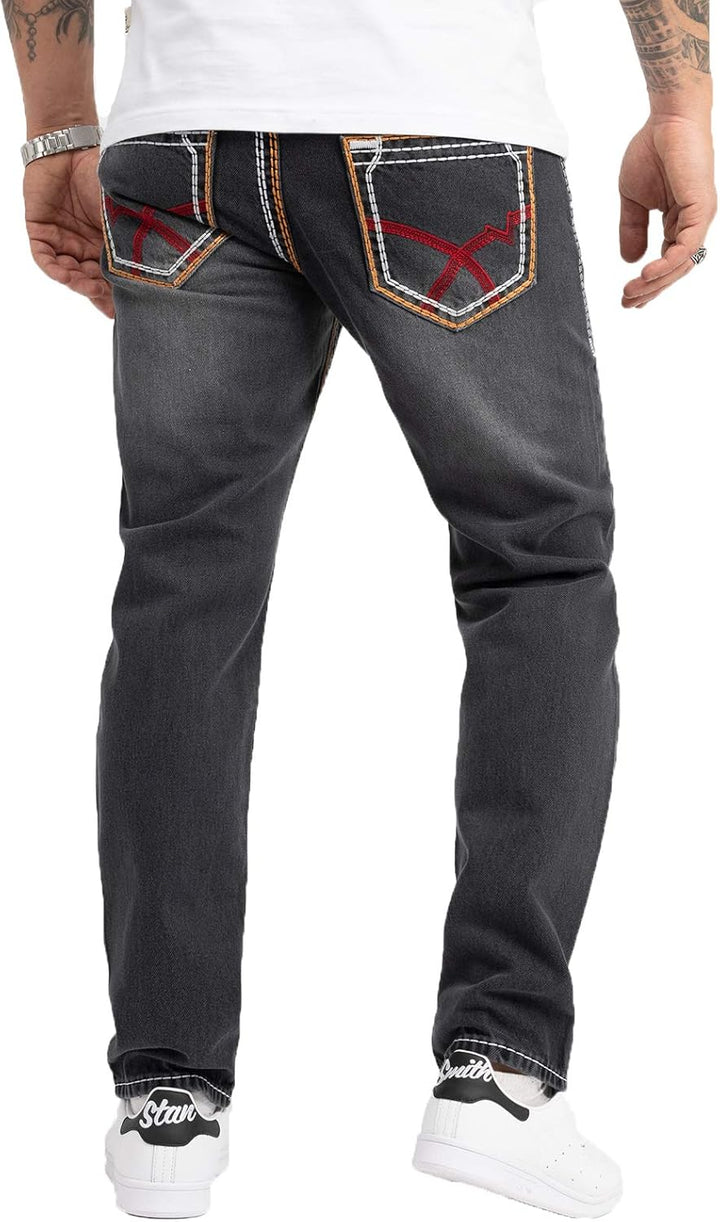 Rock Creek Herren Designer Jeans Hose Dicke Nähte Vintage Blau RC-2056 31W / 30L Dunkelgrau - Rc-216